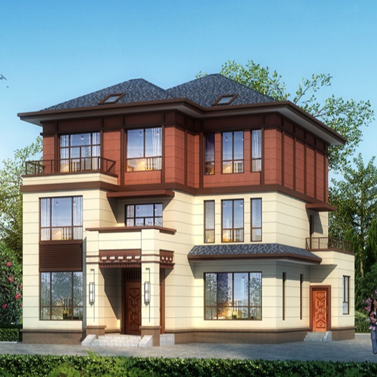 12x14新中式三层轻奢独栋别墅设计图纸,建筑占地140平米